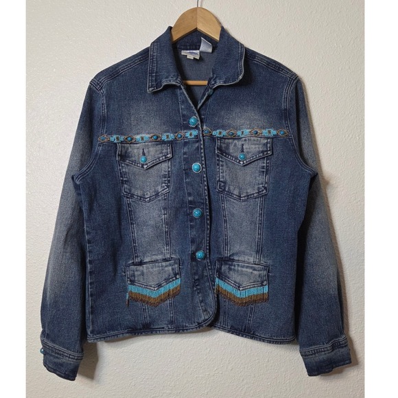 DG2 by Diane Gilman Jackets & Blazers - VTG DG2 Diane Gilman Beaded Turquoise Western Cowgirl Rodeo Denim Jacket Small